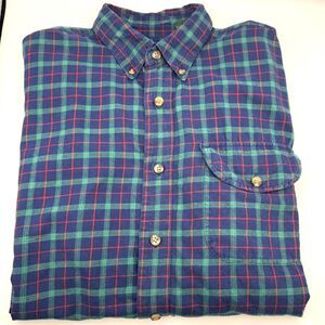 ORVIS Mens LS Button Down Shirt SZ L Blue-Green-Red Plaid Cotton & Wool Outdoors